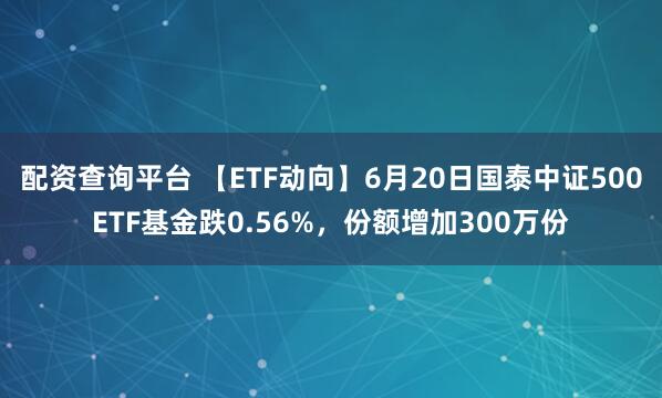 配资查询平台 【ETF动向】6月20日国泰中证500ETF基金跌0.56%，份额增加300万份